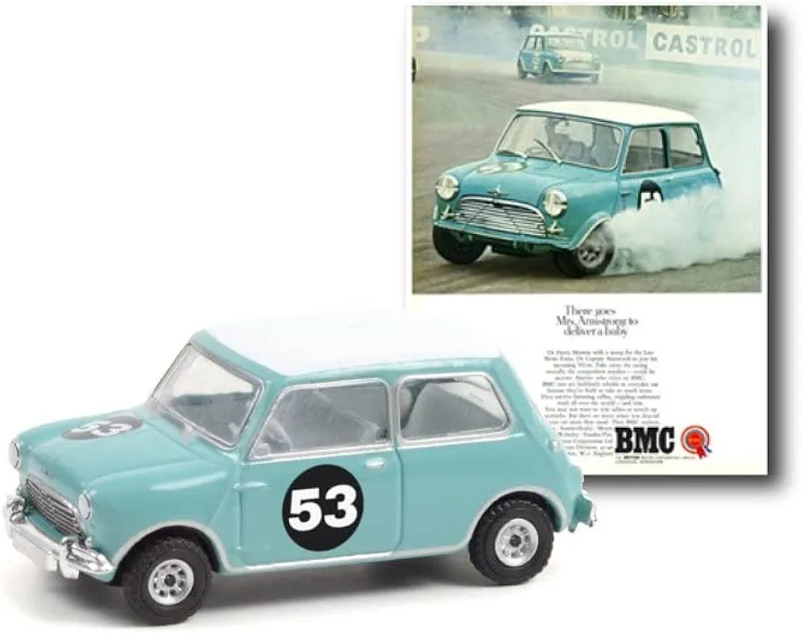 1967 Morris Mini Cooper S #53, Baby Blue - Greenlight 39080B/48-1/64 Scale Diecast Model Toy Car