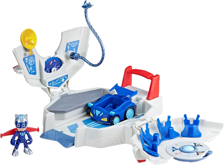 PJ Masks Power Heroes PJ Power Q Playset, Headquarters Set with Car and Figure, Superhero Toys for 3 Year Old Boys and Girls and Up