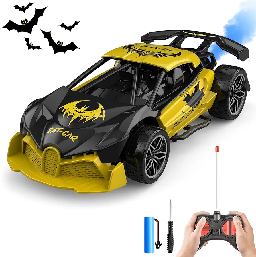 2024 Remote Control Car Toys with Rechargeable Batteries, 1:24 Scale Mini RC Cars for Kids with Light and Spray Unit, Christmas Birthday Gift for 3 4 5 6 7 8 Year Old Boys Girls (Yellow)