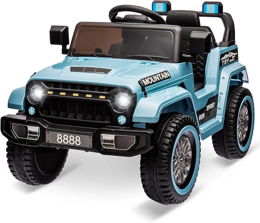 Kids 12V Ride On Car, Hetoy Battery Powered Electric Truck Car w/Parent Remote Control, Spring Suspension, 3 Speeds, LED Lights, Music & Horn, Kids Electric Vehicles Toy Gift for Boys Girls, Blue