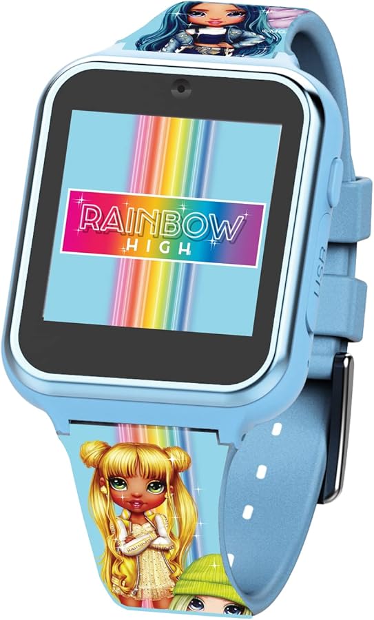 Accutime Kids Rainbow High Educational Learning Touchscreen Baby Blue Smart Watch Toy with Graphic Strap for Girls, Boys, Toddlers - Selfie Cam, Games, Alarm, Calculator, Pedometer (Model: RNB4018AZ)