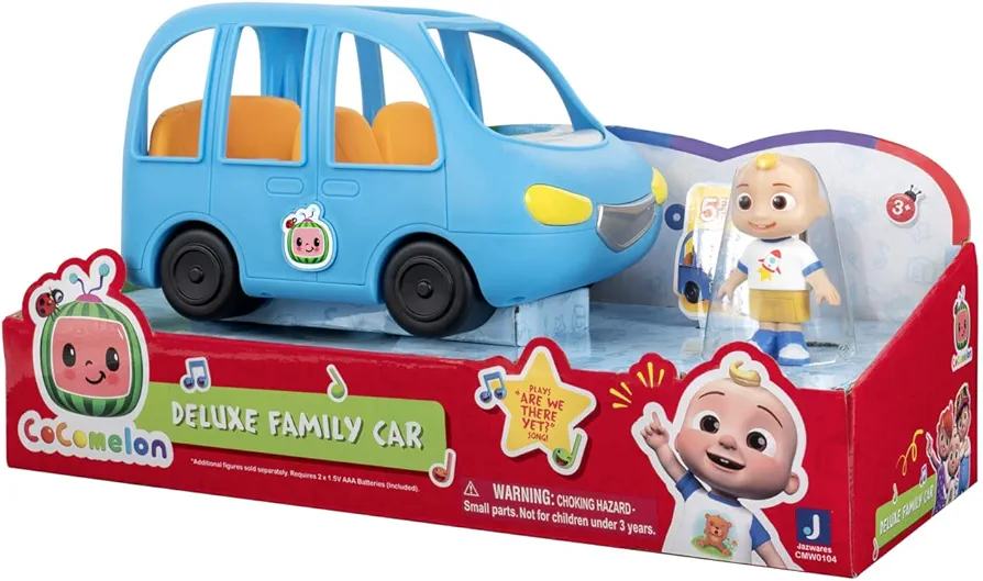 CoComelon Bandai WT0104 Musical Family Car Vehicle Playing The Song are We There Yet and 5 7 cm Figures-JJ, Tomtom, YoYo, Mum, Papa, Multicolored