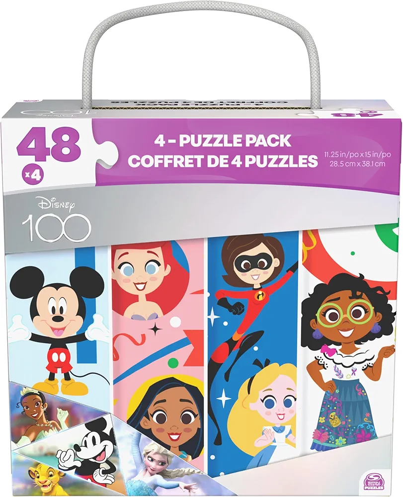 Disney100 Anniversary Puzzles, 4 Pack 48-Piece Jigsaw Puzzles in Storage Box, Puzzles for Kids Ages 4-8, Disney Toys for Adults & Kids Ages 4 and up