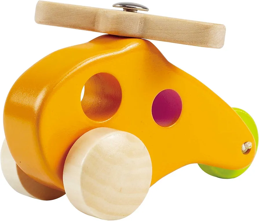 Hape Little Copter Wooden Toy Toddler Play Vehicle, L: 5, W: 2.6, H: 3.5 inch , Yellow