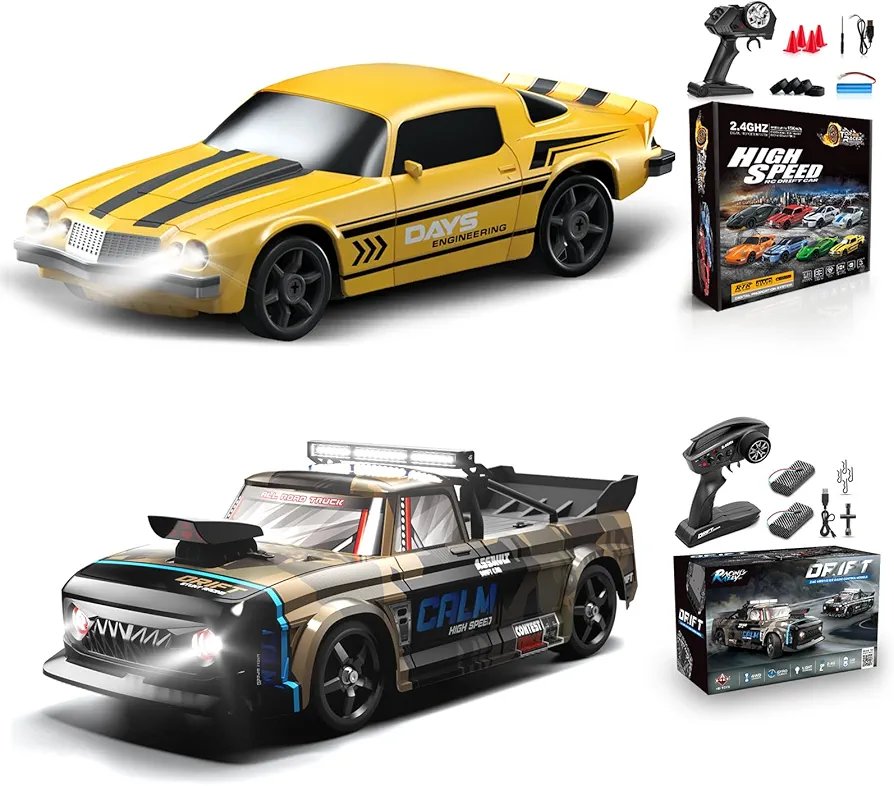 2 PCS RC Drift Car, RC Drift Car 1:24 Remote Control Car 4WD 15KM/H Remote Control Car and 1:12 Fast RC Car 2.4GHz 35KM/H High Speed Performance with Gyro Racing Car Gift for Adults Kids Boys Girls