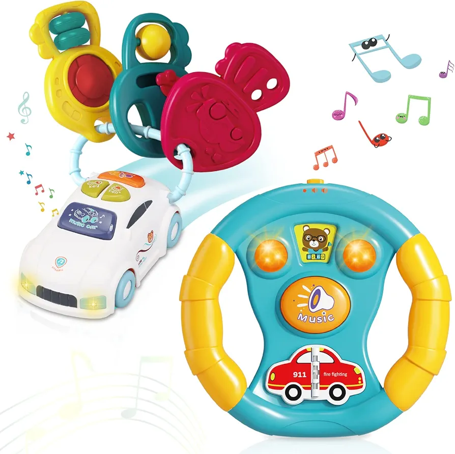 TOY Life Baby Toy Keys with Steering Wheel Toy - Toy Key for Toddler and Infant and Kids Steering Wheel - Play Keys Toys - Baby Musical Light Up Toys for Babies 18 Months (Car Keys & Steering Wheel)