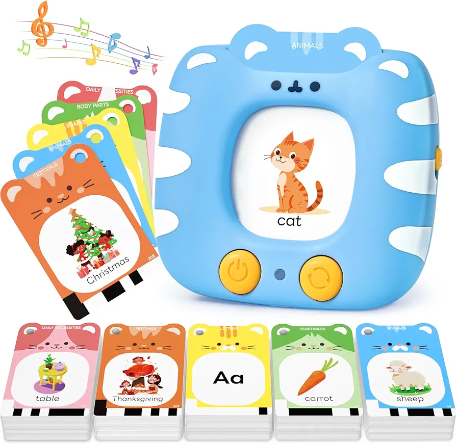 Talking Flash Cards for Toddlers 1-5 Clear Voice & Thick Cards & Easy to Slide in and Out, Independent Play & Speech Development Toys, 20 Topics Including Numbers & Letters & Songs