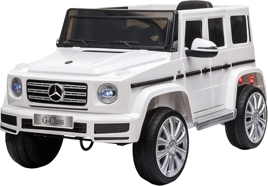 Aosom 12V Kids Electric Car, Mercedes Benz G500 Licensed Battery Powered Ride on Truck for Kids with Remote Control, Headlights, Music, Suspension & Storage for Boys and Girls, White