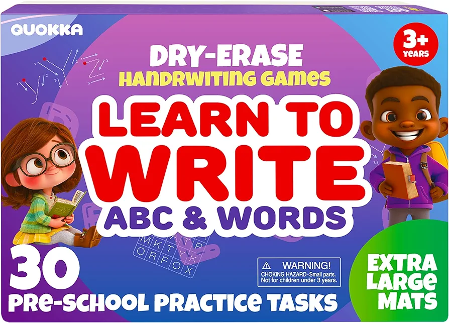 QUOKKA Busy Book Practice Handwriting for Kids - Learn to Write for Toddlers 3-5 | 30 Tasks | 2 Dry Erase Markers | Pre K ABC Letter Tracing | Homeschool Preschool Learning Activities