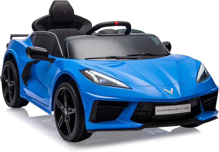 12V Kids Ride on Car Licensed Corvette Battery Powered Car Toddles Electric Sports Car Toy with Remote Control, Visual Dashboard, LED Lights, Music, Gifts for Boys Girls, Dark Blue