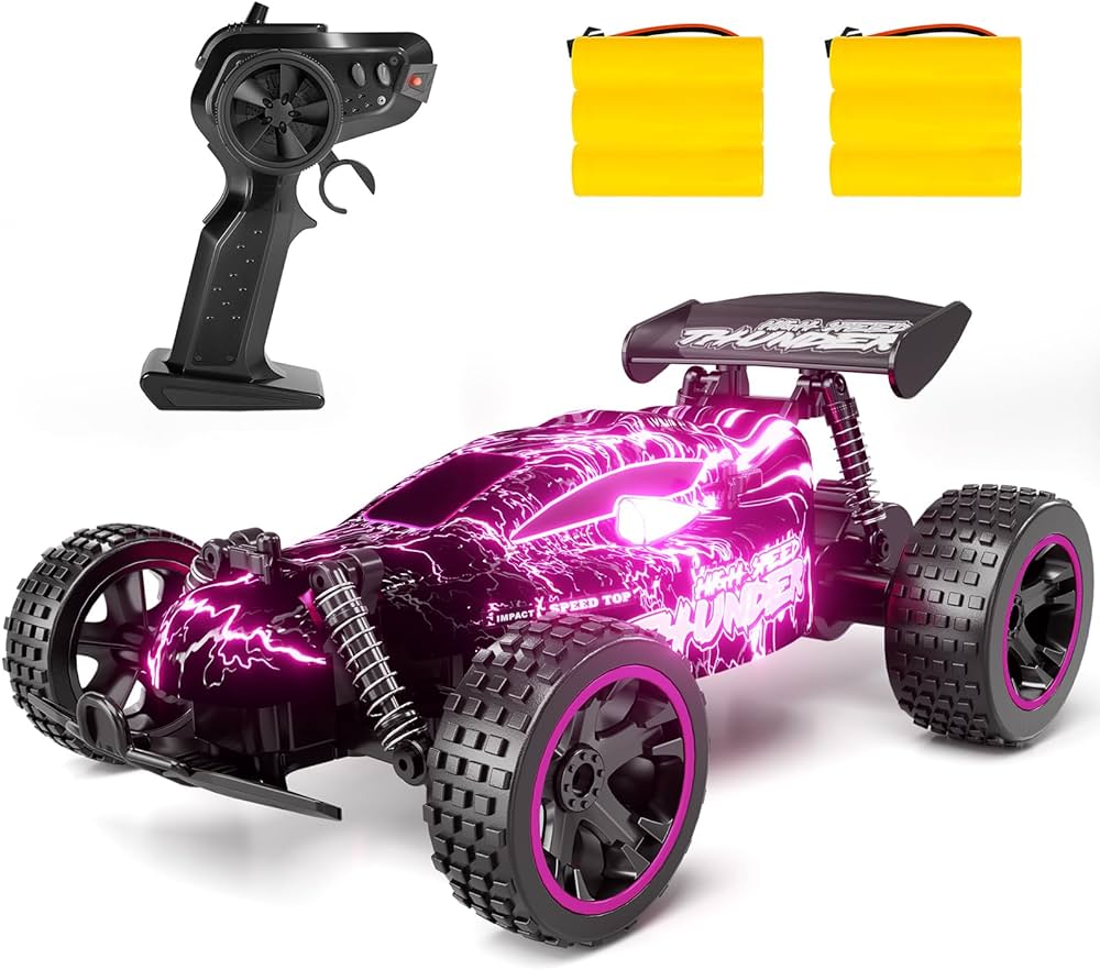 Tecnock RC Cars for Girls Boys, 1:18 Scale Remote Control Car with LED Lights, 2.4GHz 2WD All Terrain RC Car with 2 Rechargeable Batteries for 60 Min Play, Gifts for Kids (Pink&Lights)