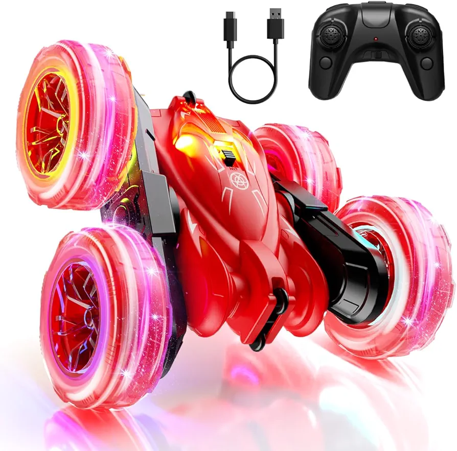 Remote Control Car, Rechargeable Fast Direct Charging RC Cars with Colorful Light, Double Sided 360° Flips RC Stunt Car 2.4Ghz 4WD All Terrain RC Race Car Toy Xmas Gift for Boys and Girls Aged 3-12