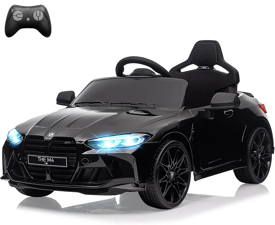 Licensed by BMW M4 12V Ride On Toy Car for Kids with Remote Control,Battery Powered Electric Vehicle Toy，3 Speed, with LED Light, MP3 for Boys and Girls(Black)