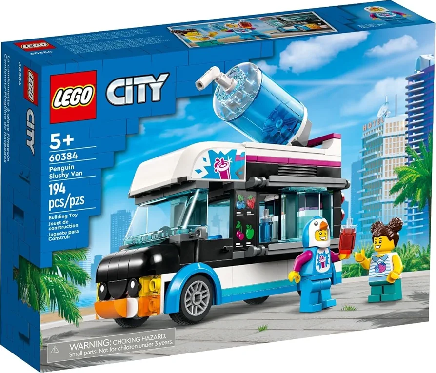 LEGO City 60384 Penguin Frozen Drink Car, Toy Blocks, Present, City Making, Vehicles, Glue, Boys, Girls, Ages 5 and Up