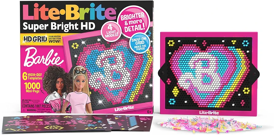 Lite Brite Super Bright HD, Barbie Edition - Creative Retro Light-Up Screen – Educational Play for Children, Enhances Creativity, Gift for Girls and Boys Ages 6+