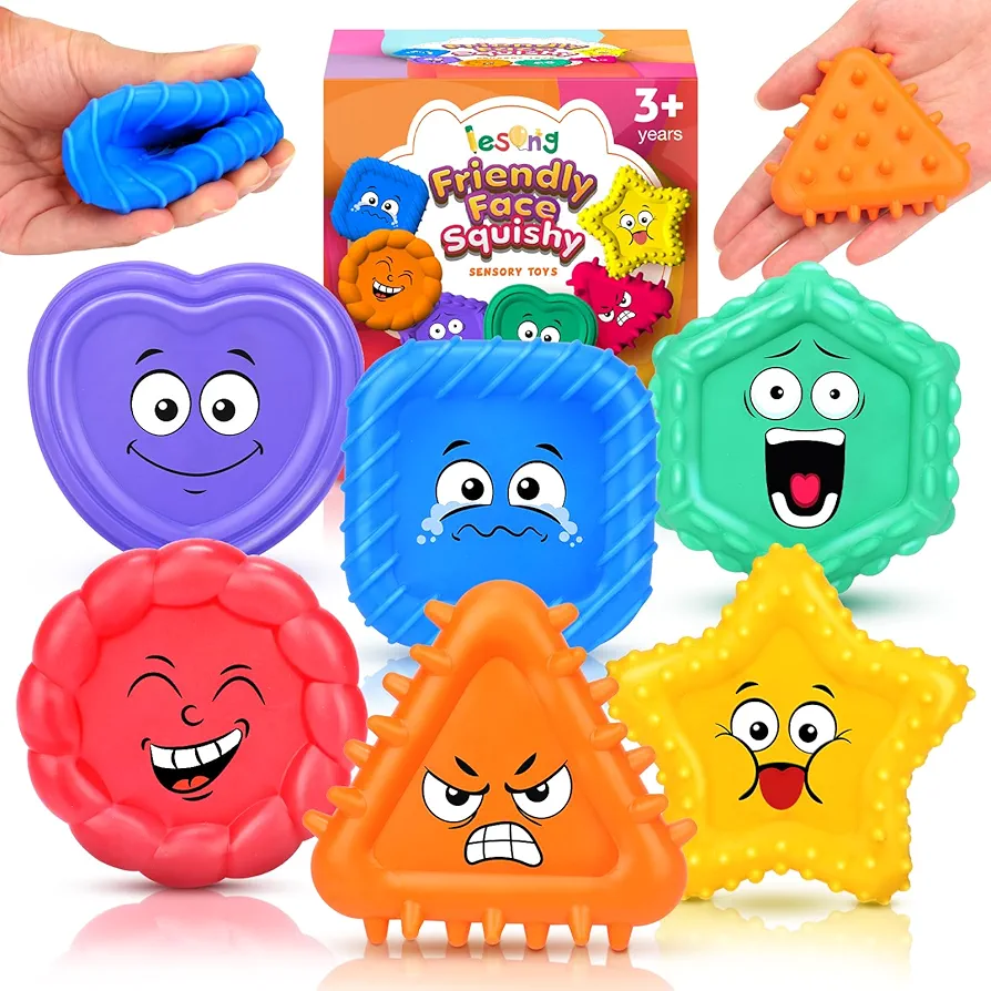 LESONG Sensory Toys Kids Toddlers-Social Emotional Feelings Toys Special Needs, Texture Shapes Learning Toy Preschool Classroom Must Haves, Calm Down Tools Autistic Children, Stocking Stuffers