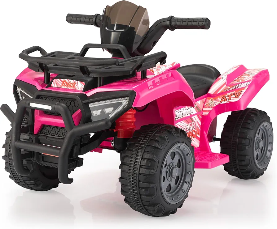 Kids Ride on ATV Four Wheeler for Kids 1-3,6V Battery Powered Quad Toy Car for Boys Girls with Music,Storage basket,Bumper Bar,Pink