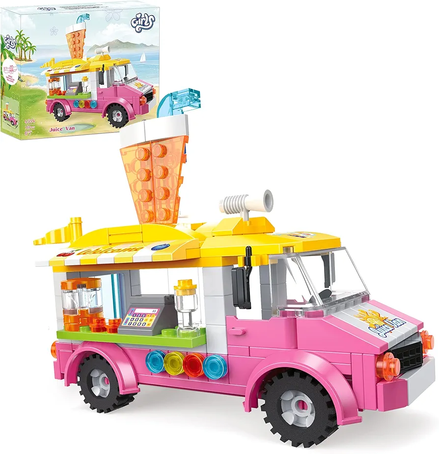 Dream Girls Friends Juice Truck Building Sets 189 Pieces Juice Van Building Kit Beach Holiday Summer Vehicle Set City Food Car Building Toys Gift for Girls Boys Aged 6-12