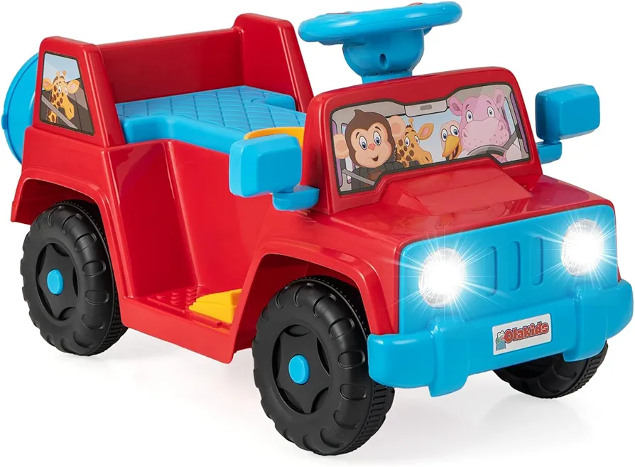 OLAKIDS Ride on Car for Toddlers, 6V Kids Jeep Electric Vehicle with LED Lights, Storage Tire, Horn, Charger, Battery Powered Motorized Quad Riding Toys for 18+ Months Boys Girls (Red)