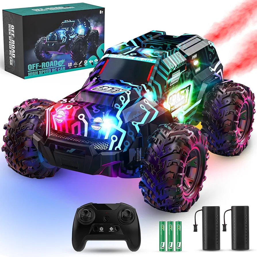 Remote-Control-Car, 2.4GHz High Speed Rc Cars Truck, Offroad Monster Hobby Racing Car with LED Colorful Bodylight and Rechargeable Battery, Car Toy Gift 3 4 5 6 7 8 Year Old Boys Girls Kids