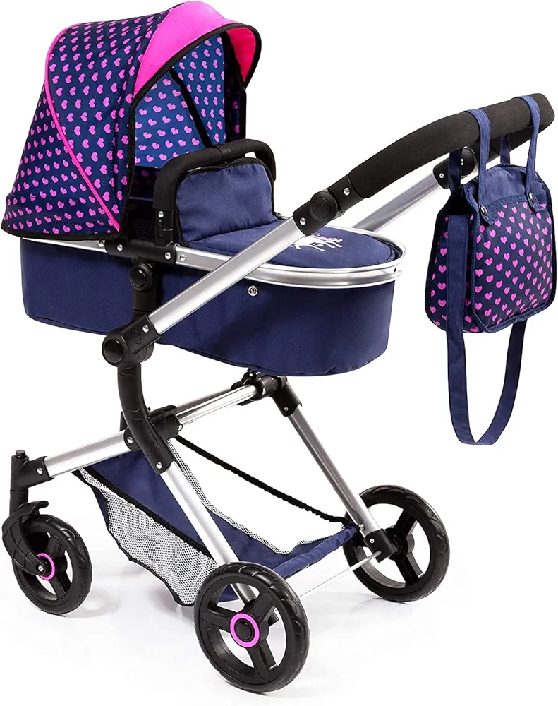 Bayer Design Baby Doll City Vario Pram, Blue Pink with Hearts Unicorn