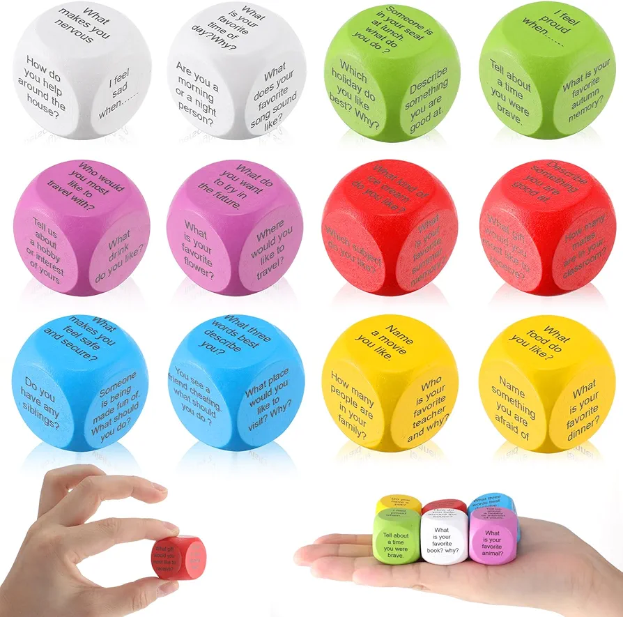 12 Pcs Conversation Ice Breaking Cubes Social Emotional Learning Activities Social Emotional Dice Wood Conversation Cube for Kids Adult Classroom Family Couple (Conversation)