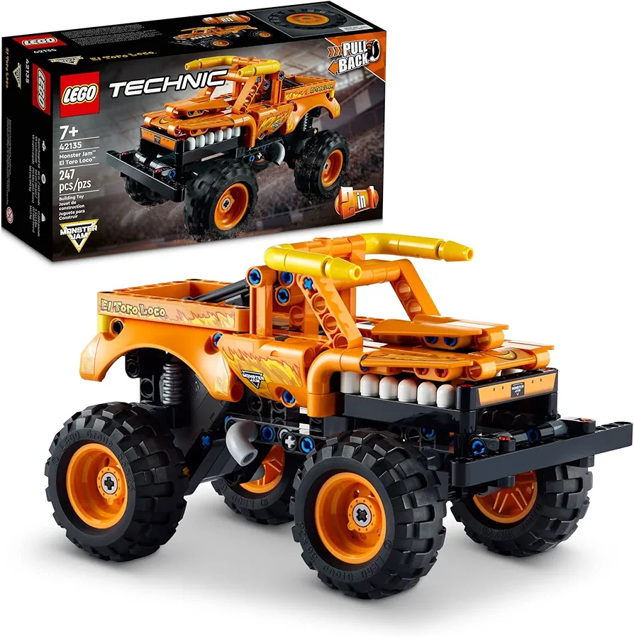 LEGO Technic Monster Jam El Toro Loco, 2 in 1 Pull Back Truck to Off Roader Car Toy 42135, Monster Truck and Race Car Building Toy, Construction Kit for Kids, Boys, Girls Age 7+ Years Old