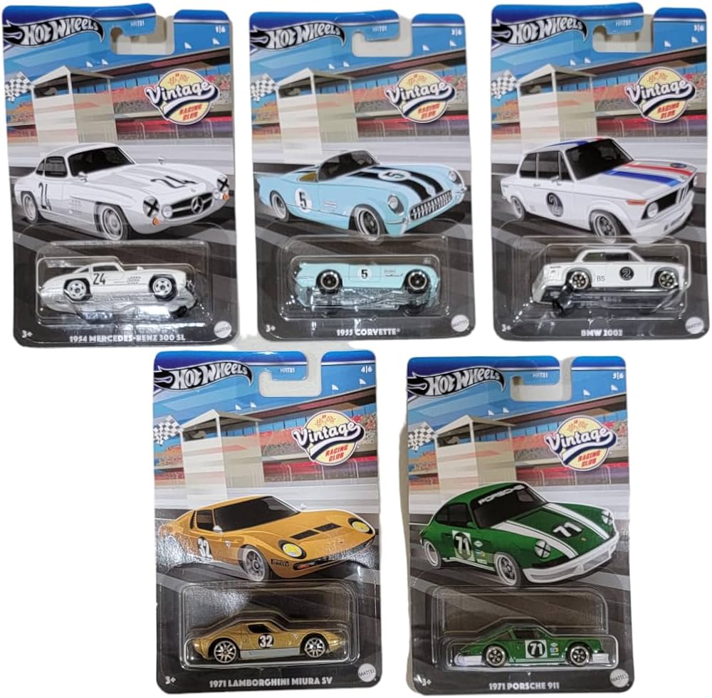 Hot Wheels 2024 Vintage Racing Club Set of 5 Diecast Vehicles from HRT81-956A Release Bundle