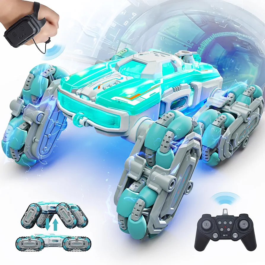 8WD Gesture Sensing Stunt Rc Cars, Cool Toys for 8-13 yr Boys with Spray&Light, 2.4Ghz Hand Remote Control Track Double-Sided Climbing Car, Best Christmas Birthday Gifts for Kids Age 6-12 Blue