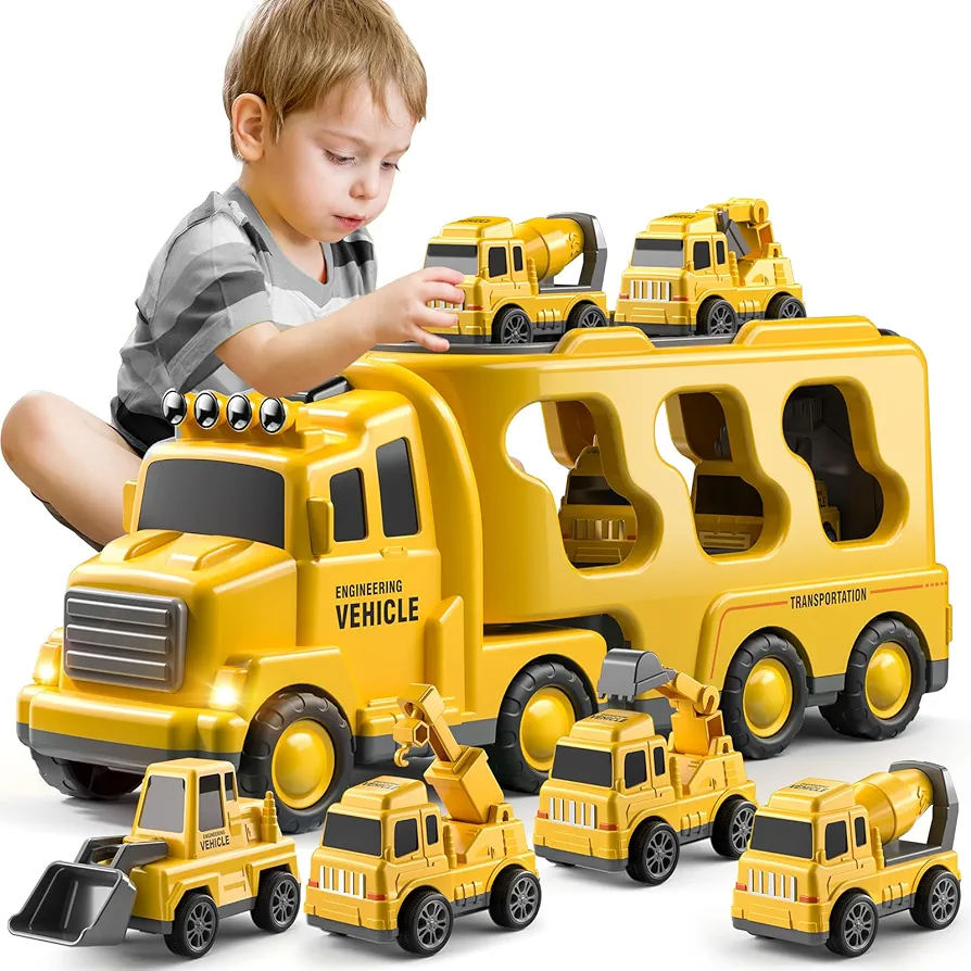 Construction Trucks Toddler Boy Toys Cars for Toddlers 1-3 - Kids Toys for 3 4 5 6 Years Old Boys Transport Vehicle Carrier Truck, Car Toys Set for Age 3-9, Christmas Birthday Gifts