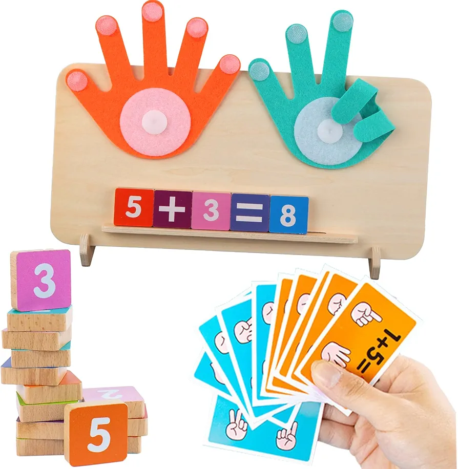 Kids Math Manipulatives Toys, Learning Educational Homeschool Supplies Montessori Math Game Number Blocks Finger Counting Math Toy for 3-5 Year Old Boys Girls