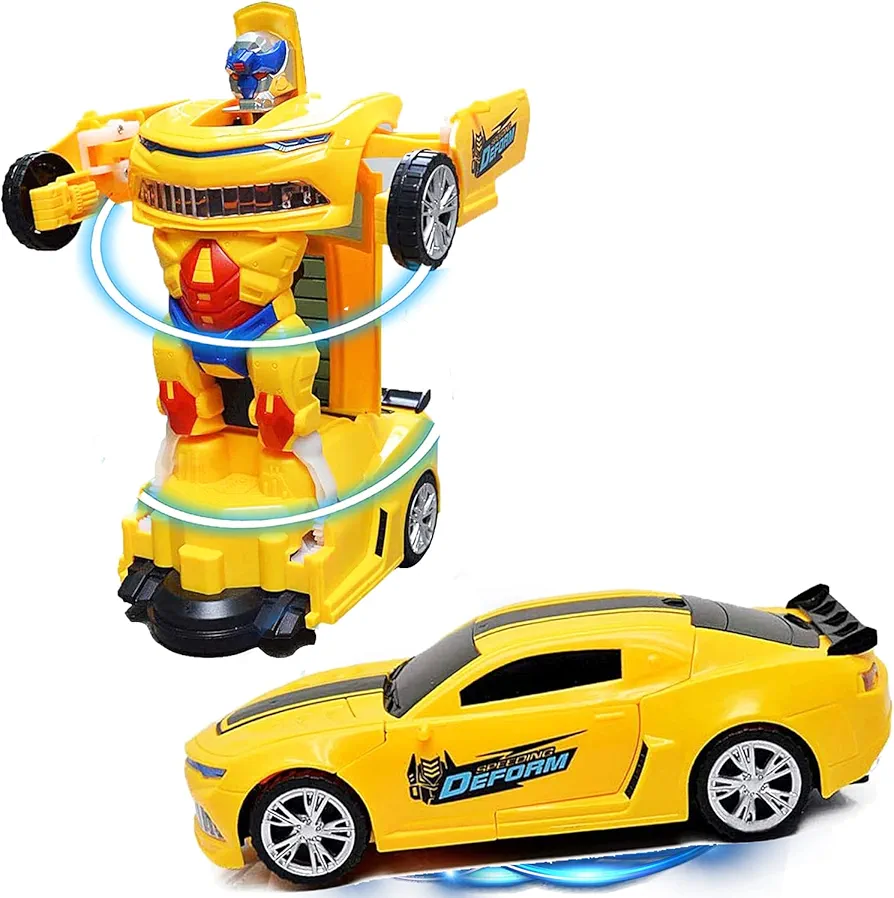 Toysery Transforming Robot Car - One Button Transformation Toy Car with Realistic Engine Sounds, LED Lights and 360 Degree Rotation Speed Drifting Function