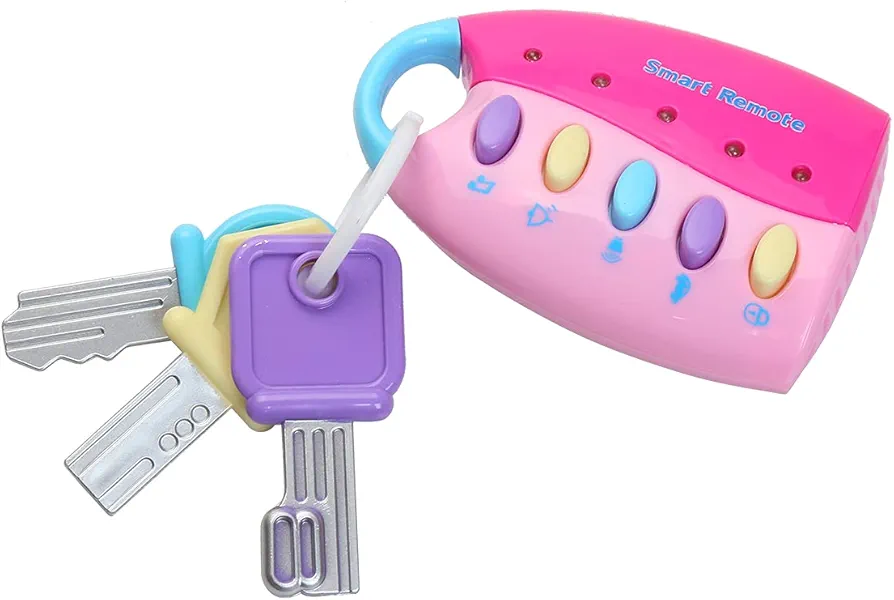 Musical Smart Remote Car Key Toy with Sound and Light for Baby, Kids and Toddlers (Not Included Batteries) (Pink)