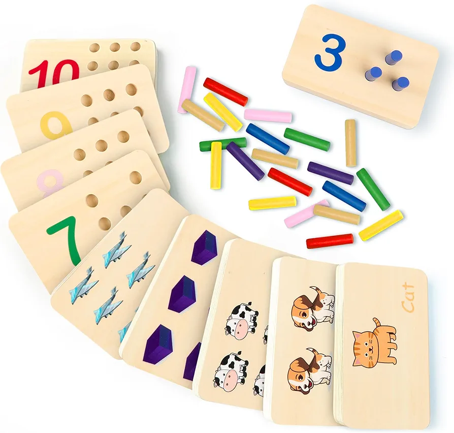 Counting Peg Board for Kids - Kindergarten Wooden Peg Board - Math Manipulatives Montessori Counting Toys - Preschool Learning & Education Activities for Ages 3,4,5