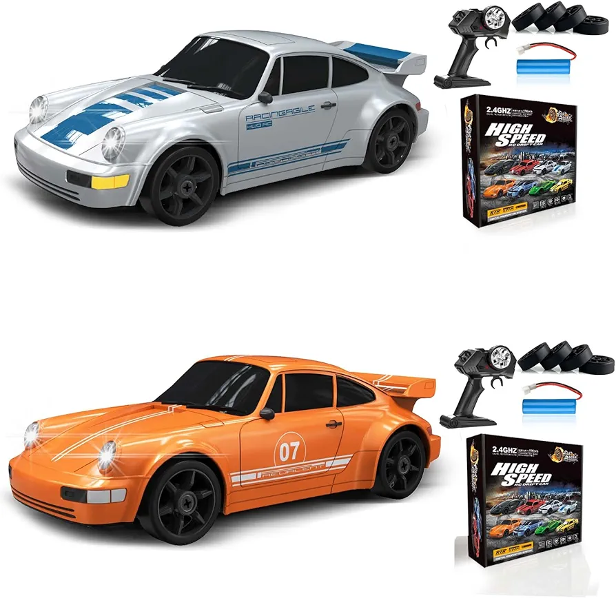 2PCS RC Drift Car 1:24 Remote Control Car 4WD 15KM/H High Speed Racing Sport Car with LED Lights RC Cars Toy Cars for Kids Boys Girls Adults Gifts Birthday Christmas Rechargeable Batteries