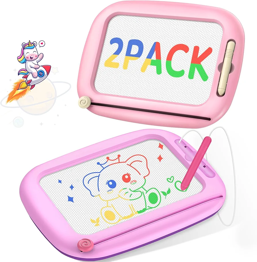 Toddler Girl Toys Age 1-2 & 2-3, 2 Packs Magnetic Drawing Board for Kids, Magna Doodle Board for Toddlers 1-3, Educational Learning Toys for 1 2 3 Year Old Girl, Ideal Christmas Birthday Gifts