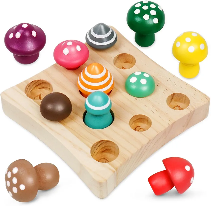 Wooden Toys Mushroom Toy Harvest Game Montessori Educational Learning Shape Sorting & Number Matching Games Sensory Training Easter Birthday Gift for Boys Girls Ages 3+