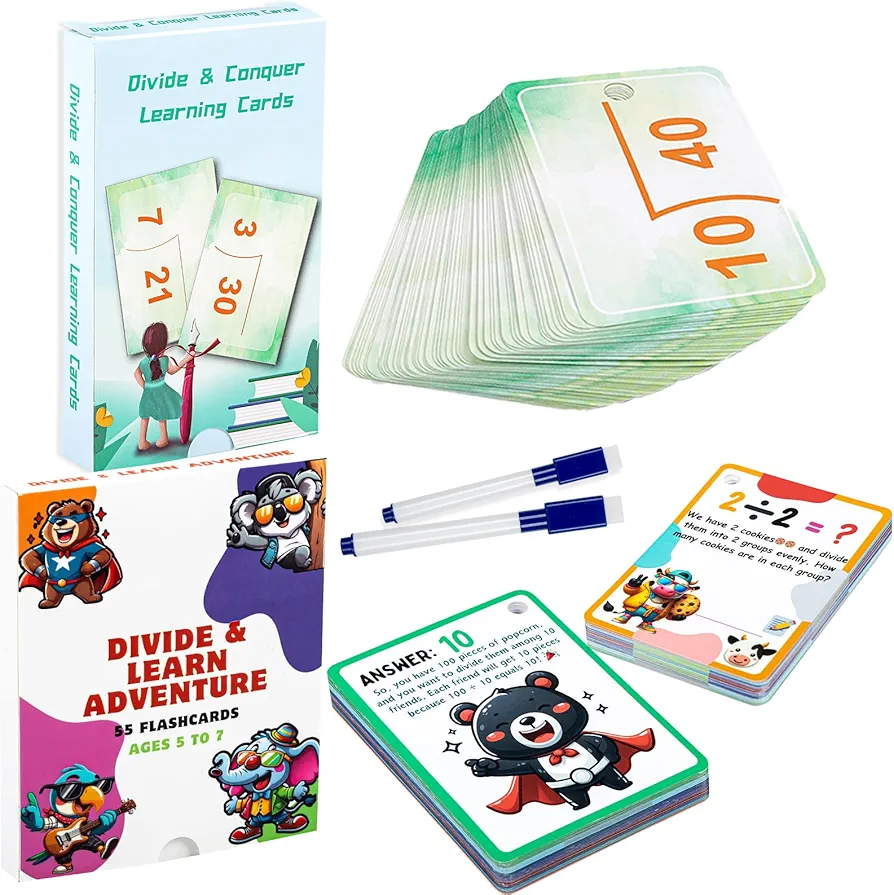 Math Facts Flash Cards, Division Games for Kids Ages 6-12, Division Practice and Math Manipulatives Games, Class or Homeschool Practice Materials for Kids 3rd, 4th, 5th Grade