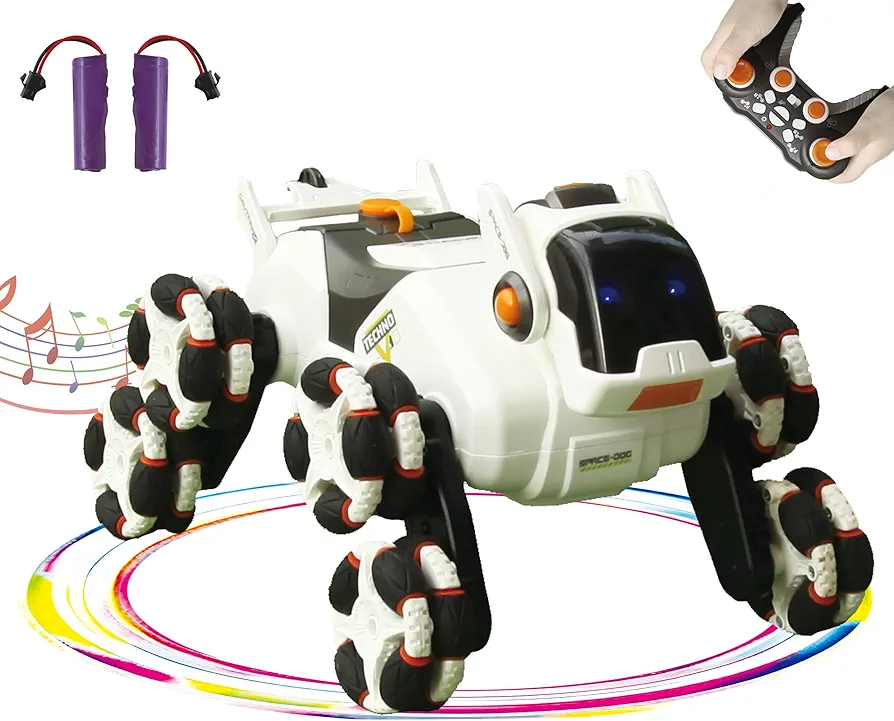 8WD Stunt Remote Control Car Toys for Kids, Remote Control Robot Dog Cars with Light, Music and Dazzling Spray, Remote Control Robot Dog Toys for Boys and Girls Aged 6-14.((White)