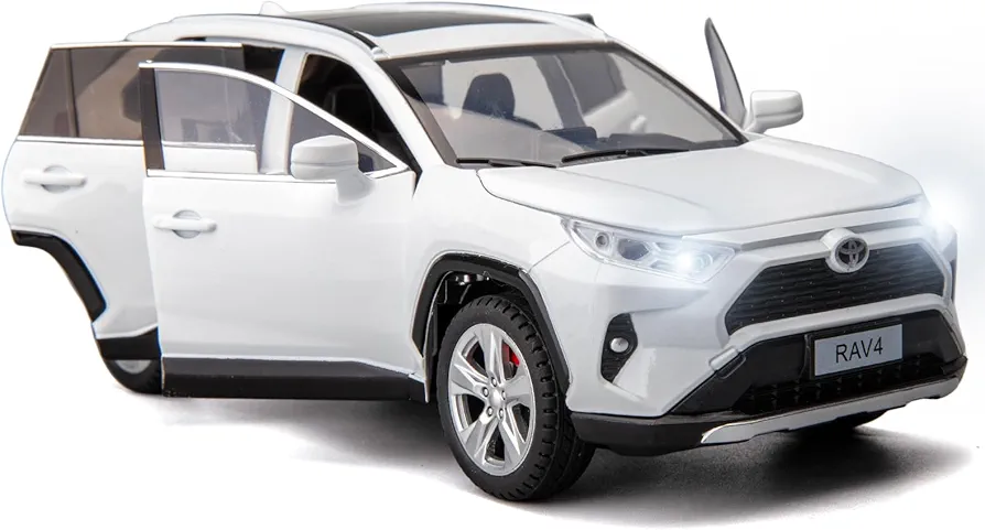 BDTCTK 1/24 Compatible for RAV4 Model Car, Zinc Alloy Diecast Collectible Pull Back Toy car with Sound and Light for Kids Boy Girl Gift White