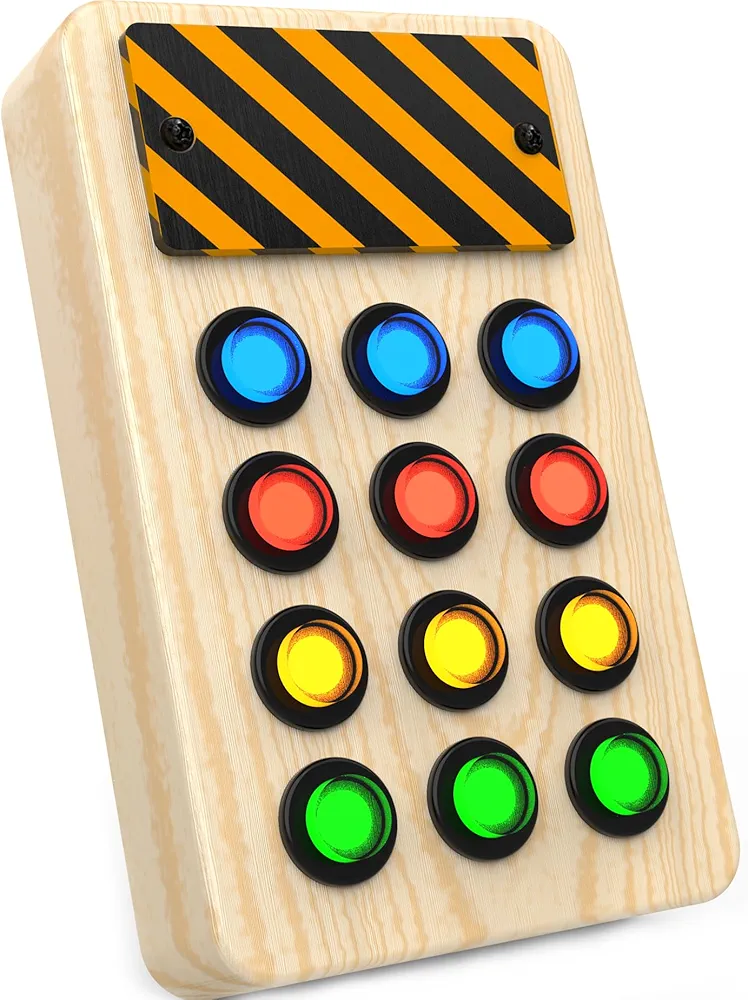 Montessori Toddler Busy Board Toys-Wooden Busy Board with LED Light & Switch for 1-3 Year Old Boys, Toddler Toys for Car Travel, Preschool Educational Gift Toy for 1 2 3 4 Boys and Girls