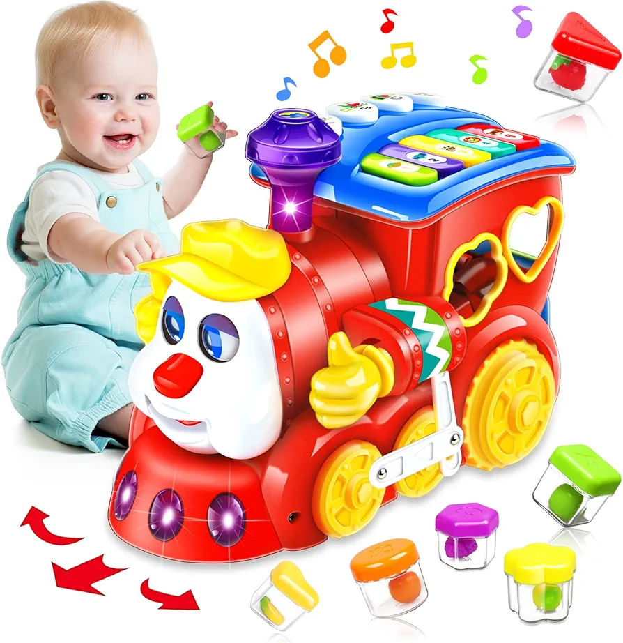 Baby Toys for 1 Year Old Boy Girl Gift Musical Train Baby Toys 6-12 12-18 Months,Early Educational Learning Montessori Kids Toys with Blocks/Light Toddler Christmas Birthday Gifts for 1 2 3 Year Old