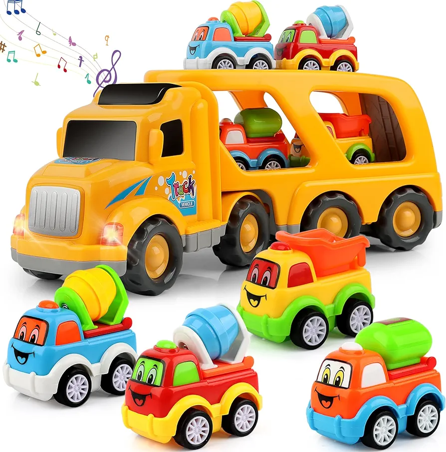 Construction Truck Toddler Toys Car: Toys for 2 3 4 Year Old Boy 5 in 1 Carrier Toys for Kids Age 2-3 2-4 | 18 Months 2 Year Old Boy Christmas Birthday Gifts