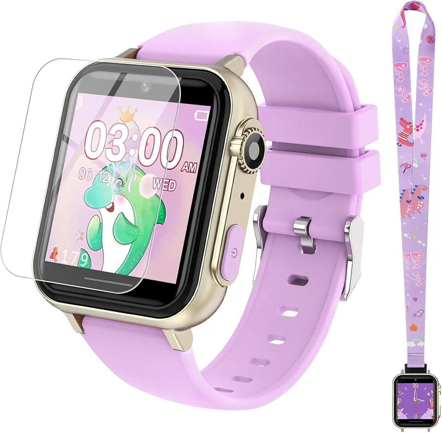 cjc Smart Watch for Kids Gift for Girls Ages 4-12 - Includes Screen Protector, 30+ Games, 140 Learning Cards, HD Touch Screen, Camera, Music, Pedometer - Fun & Educational Birthday Gift Idea (Purple)