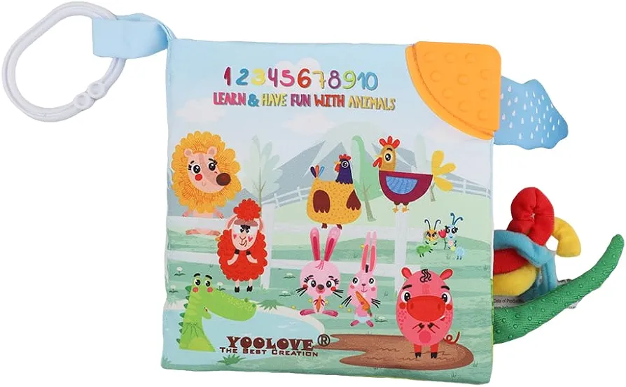 YooLove Soft Cloth Crinkle Baby Books,Interactive Touch & Feel Baby Toys for Ages 0-3 | Infant & Toddler Early Education Farm Teetheing Book | Ideal Shower Gifts for Boys & Girls