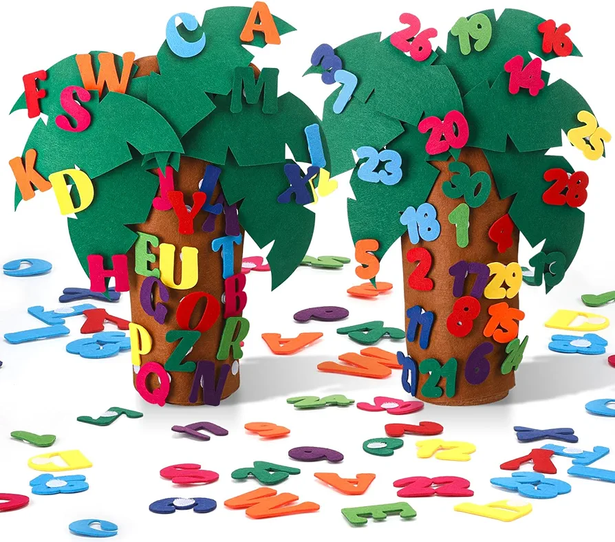 2 Set Felt Coconut Tree Letter Props Freestanding Fabric Tree Number Props Alphabet Game from Book for Early Education