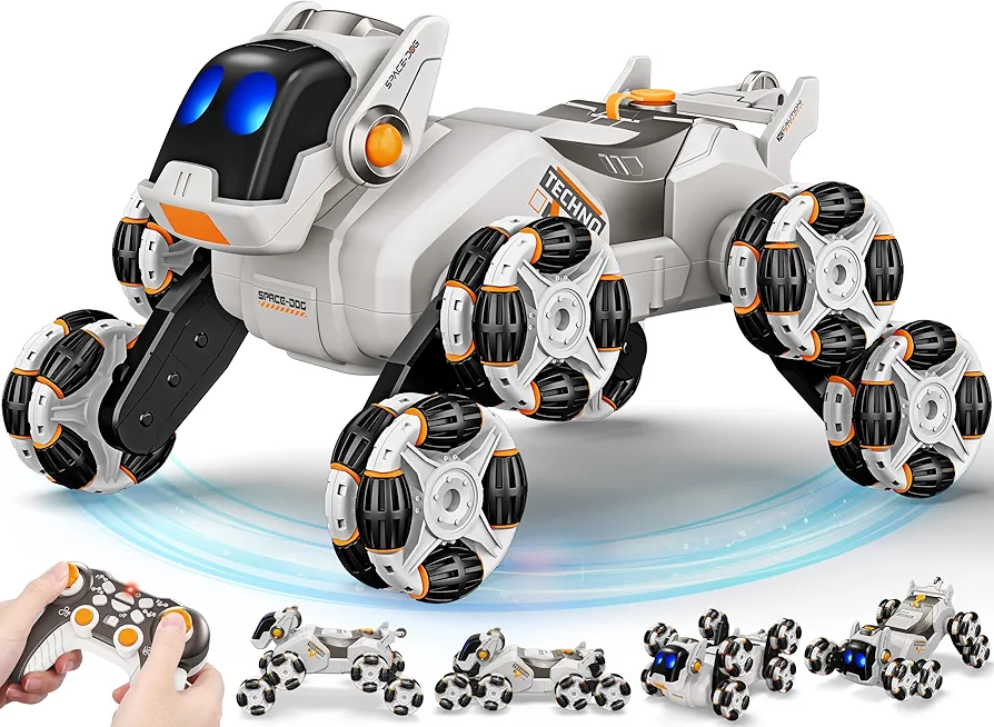 8WD RC Stunt Car Toys for Kids,2.4GHz 360° Rotating Changeable Robot Dog Remote Control Car Toys with Spray and Lights,Birthday Gifts Ideas for Boys Girls Kids 6 7 8 9 10 11 12+ Years Old (White)