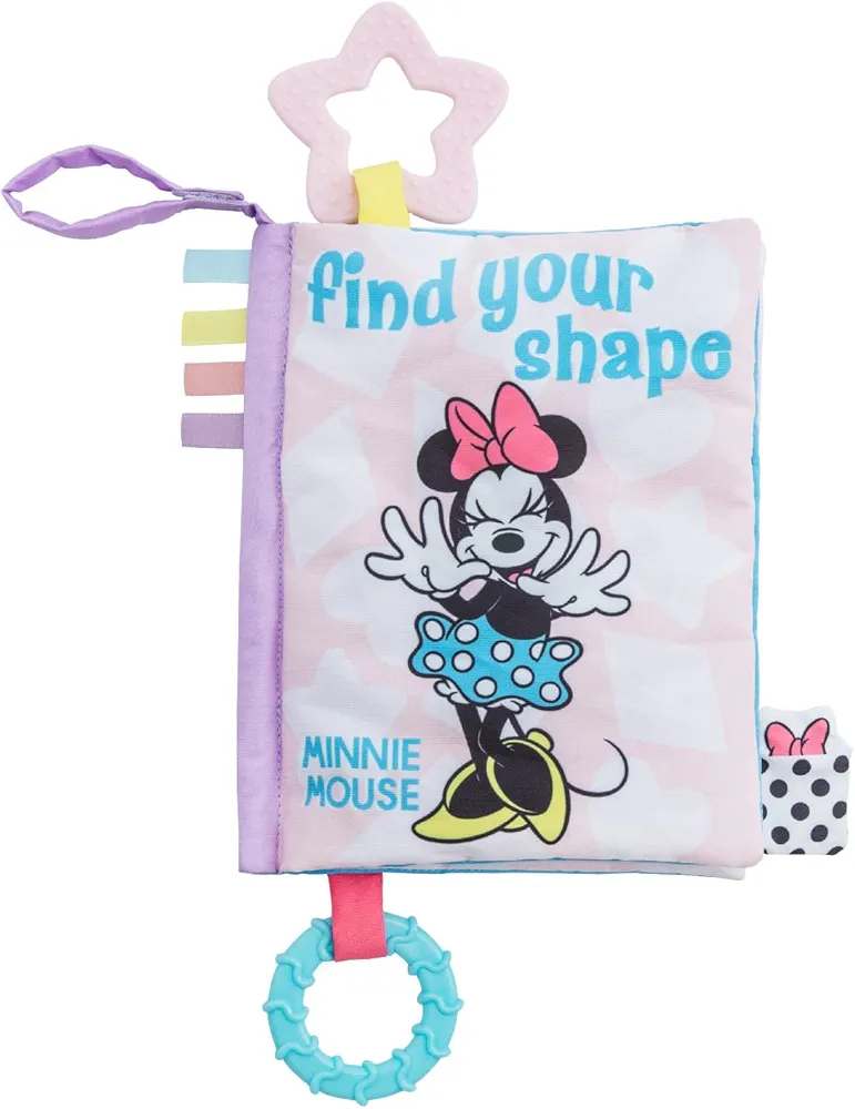 Disney Baby Minnie Mouse Find Your Shape Soft Book with Crinkle Pages, Teething Rings and On-The-Go Hook and Loop Strap for Babies and Toddlers