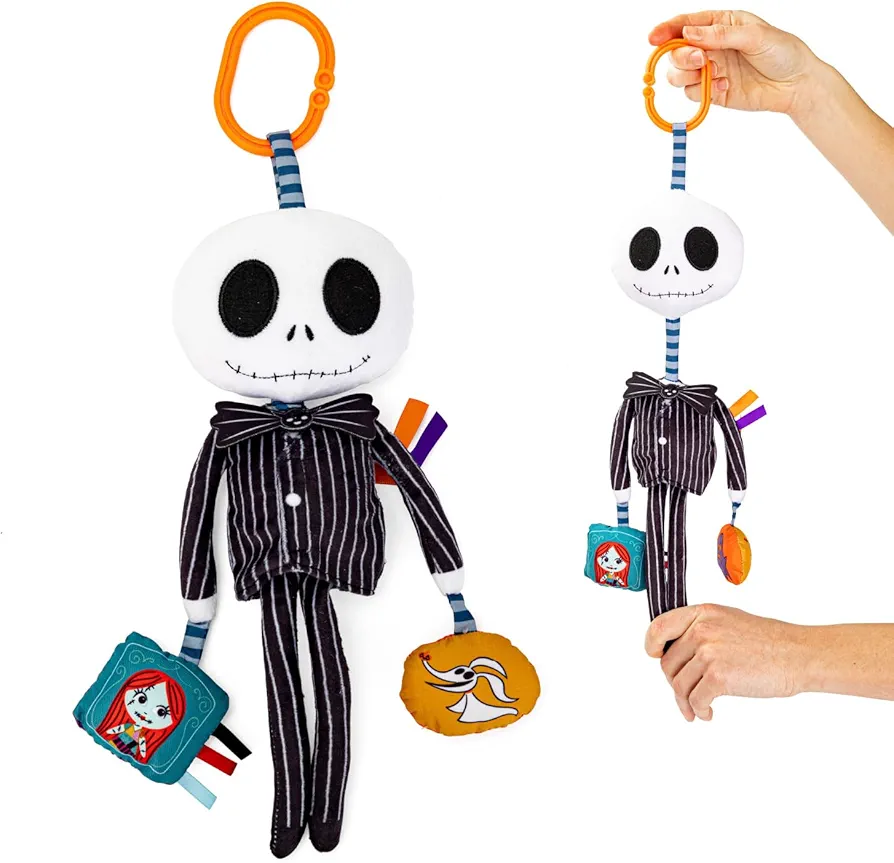 KIDS PREFERRED Disney Baby Nightmare Before Christmas Jack Skellington On The Go Activity Toy with Teether, On The Go Clip, Bell Chime, and Pull Through Arms