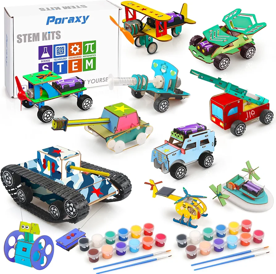 11 in 1 STEM Kits for Kids 8-10-12, Model Car Kits, Wooden 3D Puzzles, Toys for Ages 8-13, Gifts for 8 9 10 11 12 13 Year Old Boys and Girls, Arts and Crafts, Science Building Projects Kits